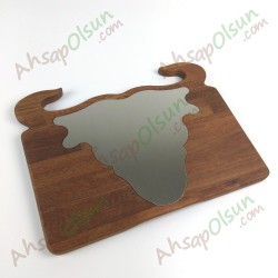 Paslanmaz Çelik ve Ahşap İroko Sunum Tahtası · Boğa   35x27 cm