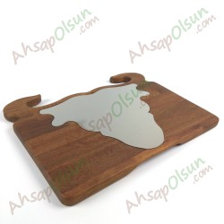 Paslanmaz Çelik ve Ahşap İroko Sunum Tahtası · Boğa   35x27 cm