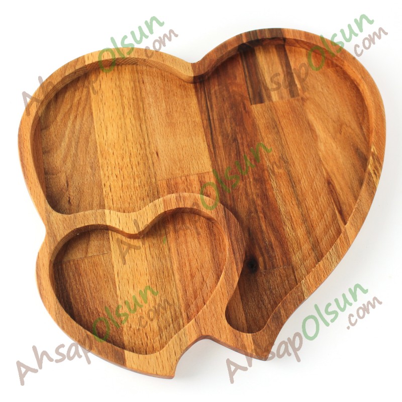 Ahşap Çerez ve Kahvaltı Tabağı · Kalpler No:2 27x25,5 cm
