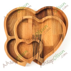 Ahşap Çerez ve Kahvaltı Tabağı · Kalpler No:2 27x25,5 cm