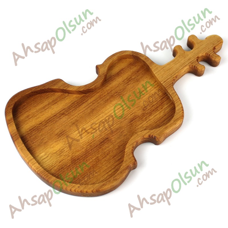 Ahşap Kahvaltı Meyve Çerez Sunum Tabak  iroko · Keman · 36x20 cm