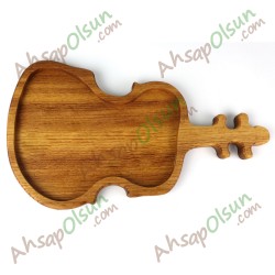 Ahşap Kahvaltı Meyve Çerez Sunum Tabak  iroko · Keman · 36x20 cm