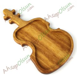 Ahşap Kahvaltı Meyve Çerez Sunum Tabak  iroko · Keman · 36x20 cm