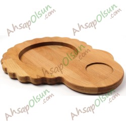 Ahşap Papatya Künefe Servis Tabak · 30,3x23 cm