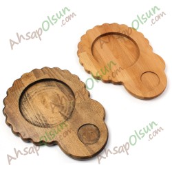 Ahşap Papatya Künefe Servis Tabak · 30,3x23 cm