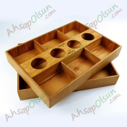 Ahşap Sos Hazneli Çok Gözlü Sunum Tepsisi · 45x32cm