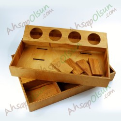 Ahşap Sos Hazneli Çok Gözlü Sunum Tepsisi · 45x32cm