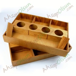 Ahşap Sos Hazneli Çok Gözlü Sunum Tepsisi · 45x32cm