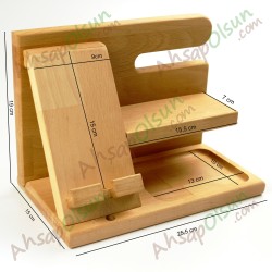 Ahşap Masa üstü Telefon Saat Cüzdan Gözlük Organizer · 25,5x15cm