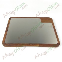 Paslanmaz Çelik ve Ahşap İroko Sunum Tahtası · 35x26 cm