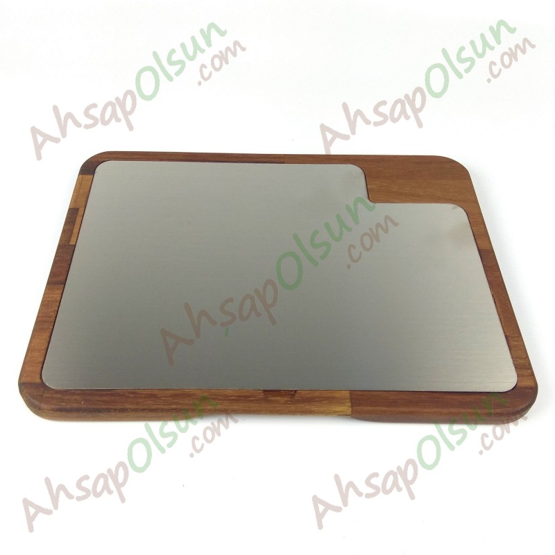 Paslanmaz Çelik ve Ahşap İroko Sunum Tahtası · 35x26 cm Paslanmaz Çelik ve Ahşap İroko Sunum Tahtası · 35x26 cm