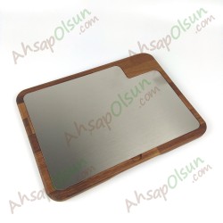 Paslanmaz Çelik ve Ahşap İroko Sunum Tahtası · 35x26 cm Paslanmaz Çelik ve Ahşap İroko Sunum Tahtası · 35x26 cm