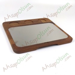 Paslanmaz Çelik ve Ahşap İroko Sunum Tahtası · 29x28 cm