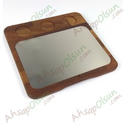 Paslanmaz Çelik ve Ahşap İroko Sunum Tahtası · 29x28 cm