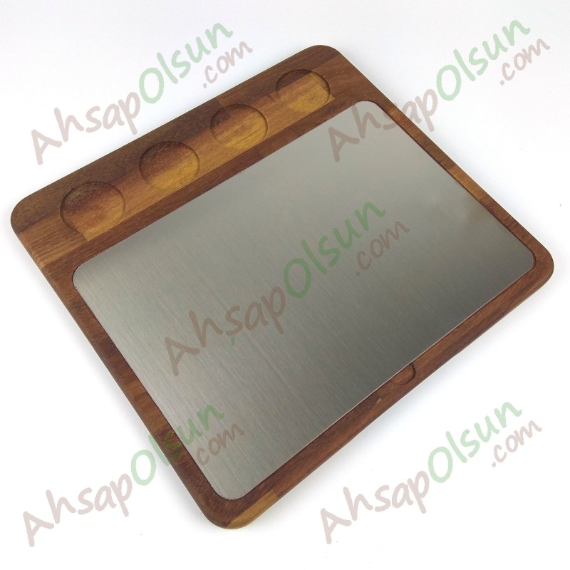 Paslanmaz Çelik ve Ahşap İroko Sunum Tahtası · 35x32 cm Paslanmaz Çelik ve Ahşap İroko Sunum Tahtası · 35x32 cm