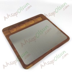 Paslanmaz Çelik ve Ahşap İroko Sunum Tahtası · 35x32 cm Paslanmaz Çelik ve Ahşap İroko Sunum Tahtası · 35x32 cm