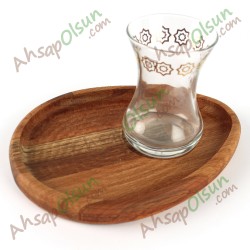 Ahşap Kahve Sunum Tabak · Damla 18x14 cm