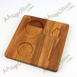 Ahşap Kahve İkram Tablası · Kare 17,5 cm