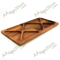 Ahşap Kahvaltılık Çerezlik · 7 Bölmeli Dörtgen · 38x19 cm