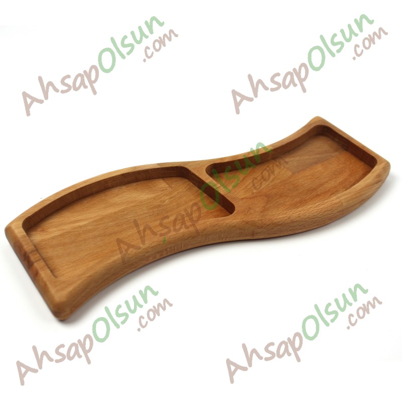 Ahşap Çerezlik Kahvalık · "S" 2 Bölmeli · 29x13 cm