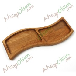 Ahşap Çerezlik Kahvalık · "S" 2 Bölmeli · 29x13 cm