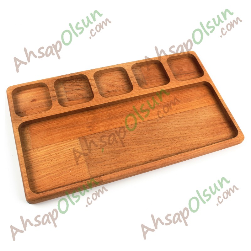 Ahşap Kahvaltı Çerez tabak · Tabak Tabldot 6 Bölüm · 32,3x19 cm