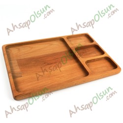 Ahşap Kahvaltı Çerez tabak · Tabldot 4 Bölüm · 28x19 cm