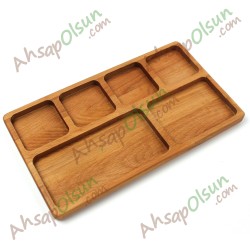 Ahşap Kahvaltı Çerez Tabak · Tabldot 6 Bölüm · 30x17 cm