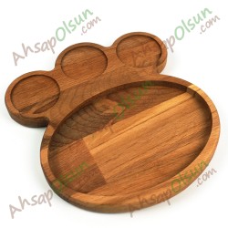 Ahşap 3 sosluk Bölümlü Servis Tabak · 21x18,4 cm