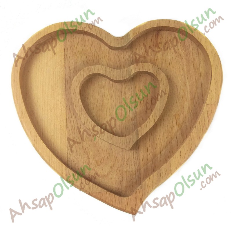 Ahşap Çerez ve Kahvaltı Tabağı · İç içe Kalpler · 19,6x18 cm Ahşap Çerez ve Kahvaltı Tabağı · İç içe Kalpler · 19,6x18 cm