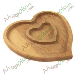 Ahşap Çerez ve Kahvaltı Tabağı · İç içe Kalpler · 19,6x18 cm Ahşap Çerez ve Kahvaltı Tabağı · İç içe Kalpler · 19,6x18 cm