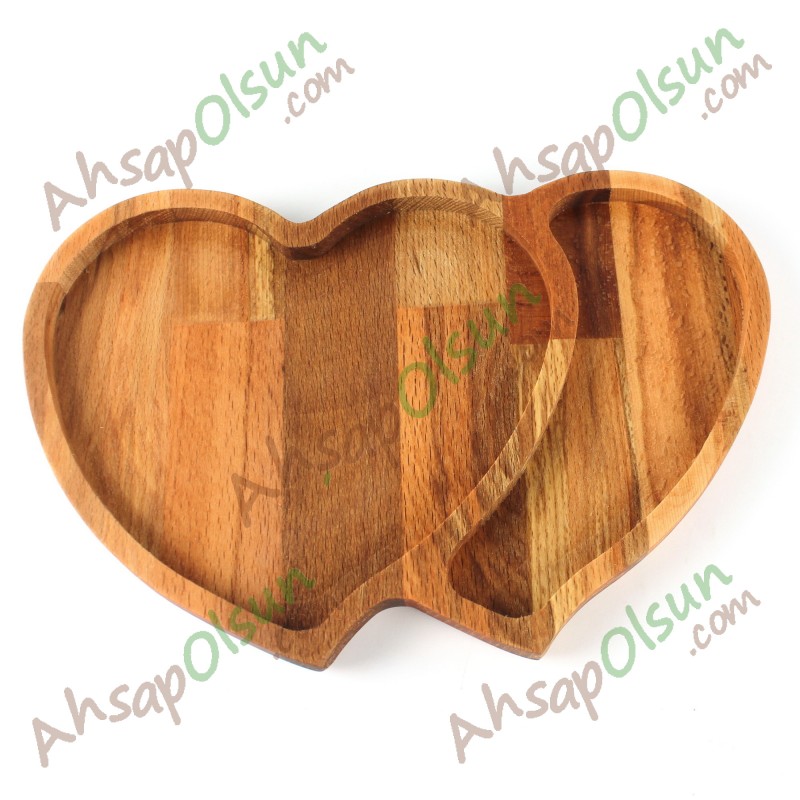 Ahşap Çerez ve Kahvaltı Tabağı · Yanyana Kalpler · 25,7x17,3 cm