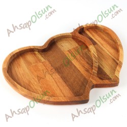 Ahşap Çerez ve Kahvaltı Tabağı · Yanyana Kalpler · 25,7x17,3 cm