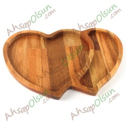 Ahşap Çerez ve Kahvaltı Tabağı · Yanyana Kalpler · 25,7x17,3 cm