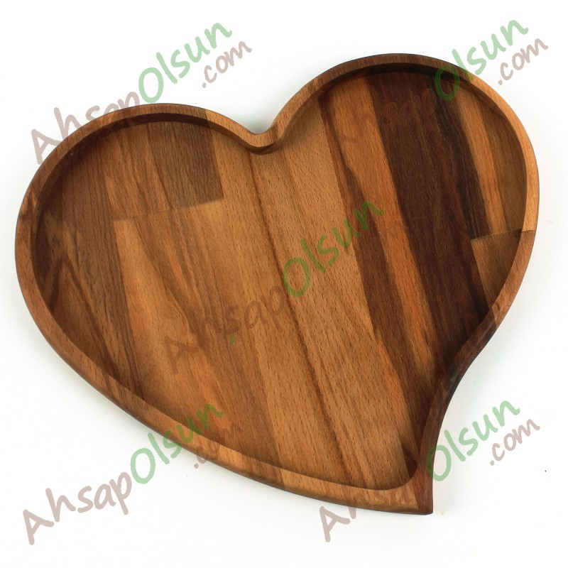 Ahşap Çay Kahve Çerez Sunum Tabak · Kalp No:2 · 26x22,7 cm