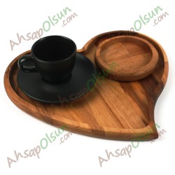 Ahşap Çay Kahve Çerez Sunum Tabak · Kalp No:2 · 26x22,7 cm