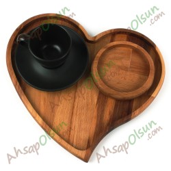 Ahşap Çay Kahve Çerez Sunum Tabak · Kalp No:2 · 26x22,7 cm