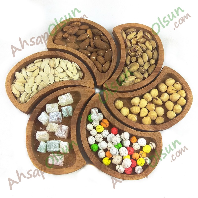 Ahşap Çerez ve Kahvaltı Tabak · 6lı Çiçek Puzzle · Ø 28cm