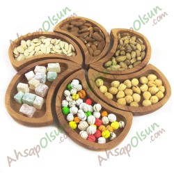 Ahşap Çerez ve Kahvaltı Tabak · 6lı Çiçek Puzzle · Ø 28cm