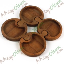 Ahşap Çerez ve Kahvaltı Tabak · 4lü Yuvarlak Puzzle · 20x20 cm