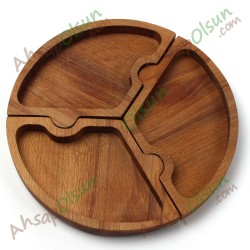 Ahşap Çerez ve Kahvaltı Tabak · 3lü Yuvarlak Puzzle · 20x20 cm