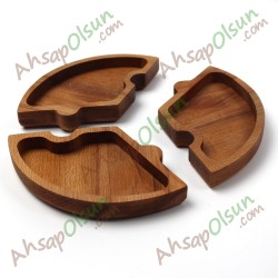 Ahşap Çerez ve Kahvaltı Tabak · 3lü Yuvarlak Puzzle · 20x20 cm