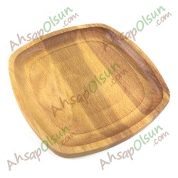 Ahşap Oval Kare Tabak No:3 · 16x16 cm