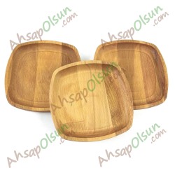 Ahşap Oval Kare Tabak No:3 · 16x16 cm