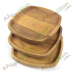 Ahşap Oval Kare Tabak No:3 · 16x16 cm