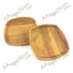Ahşap Oval Kare Tabak No:3 · 16x16 cm