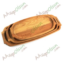 Ahşap Kulplu Oval Tepsi No:2 · 38x16 cm