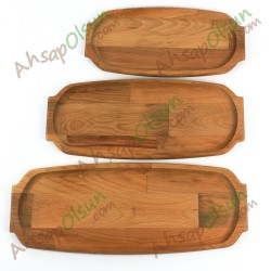 Ahşap Kulplu Oval Tepsi No:2 · 38x16 cm