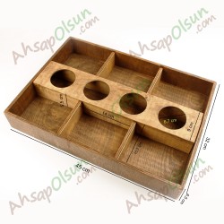 Ahşap Sos Hazneli Çok Gözlü Sunum Tepsisi · 45x32cm
