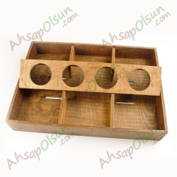 Ahşap Sos Hazneli Çok Gözlü Sunum Tepsisi · 45x32cm